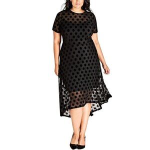 City Chic Mesh Polka Dot Midi Dress Women 14 Plus Flocked Overlay
